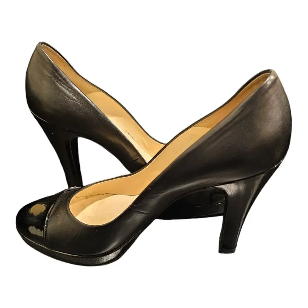 CHANEL Black Leather & Patent Platform Heels‎ - Size 40 /US 9